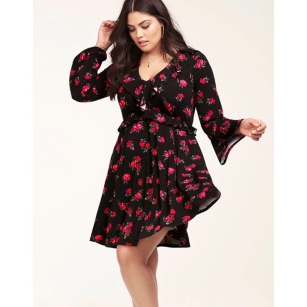 NWT - Torrid black & red rose ruffle dress